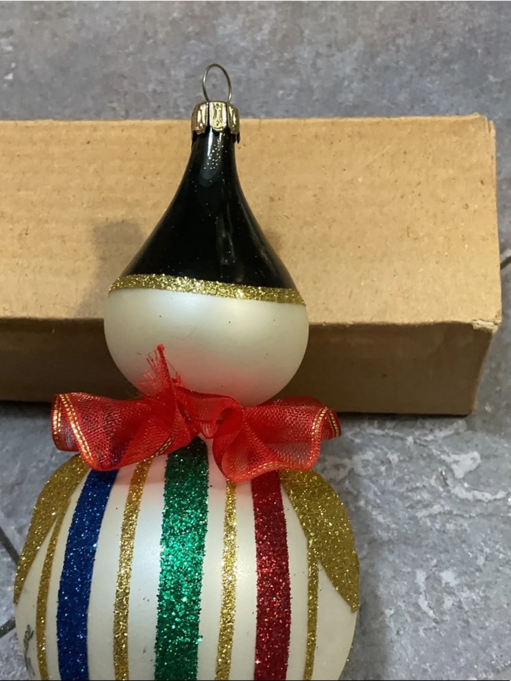 Pier 1 Cream Clown Ornament with Red, Blue, Green & Gold Accents
